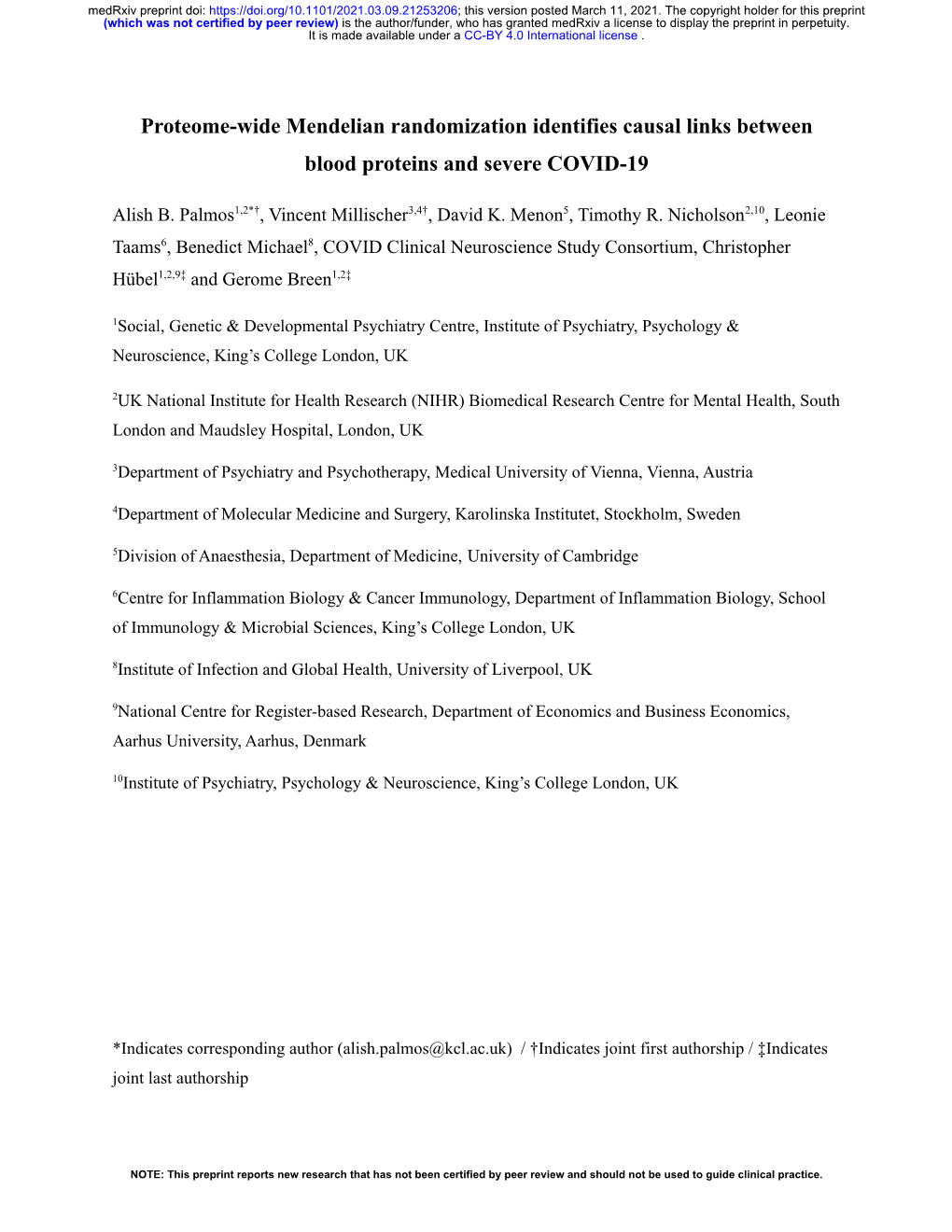 Proteome-Wide Mendelian Randomization Identifies Causal Links Between Blood Proteins and Severe COVID-19