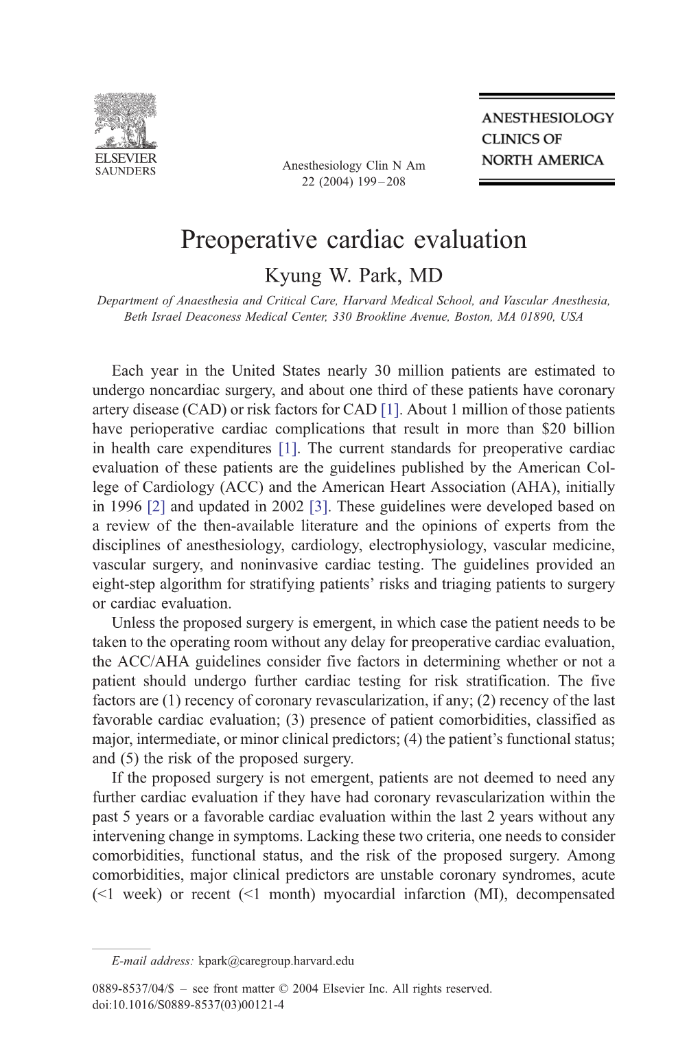 Preoperative Cardiac Evaluation Kyung W