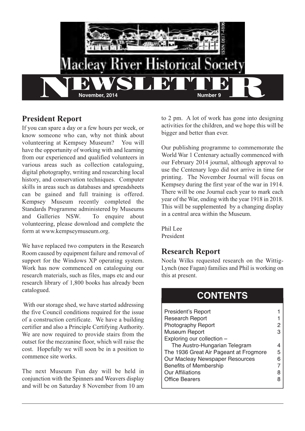 NEWSLETTER November, 2014 Number 9