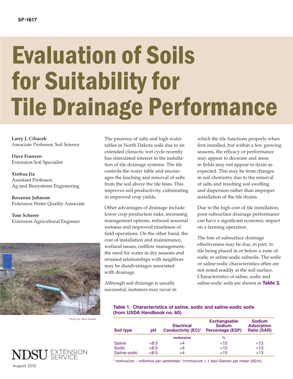 Evaluation of Soils for Suitability for Tile Drainage Performance