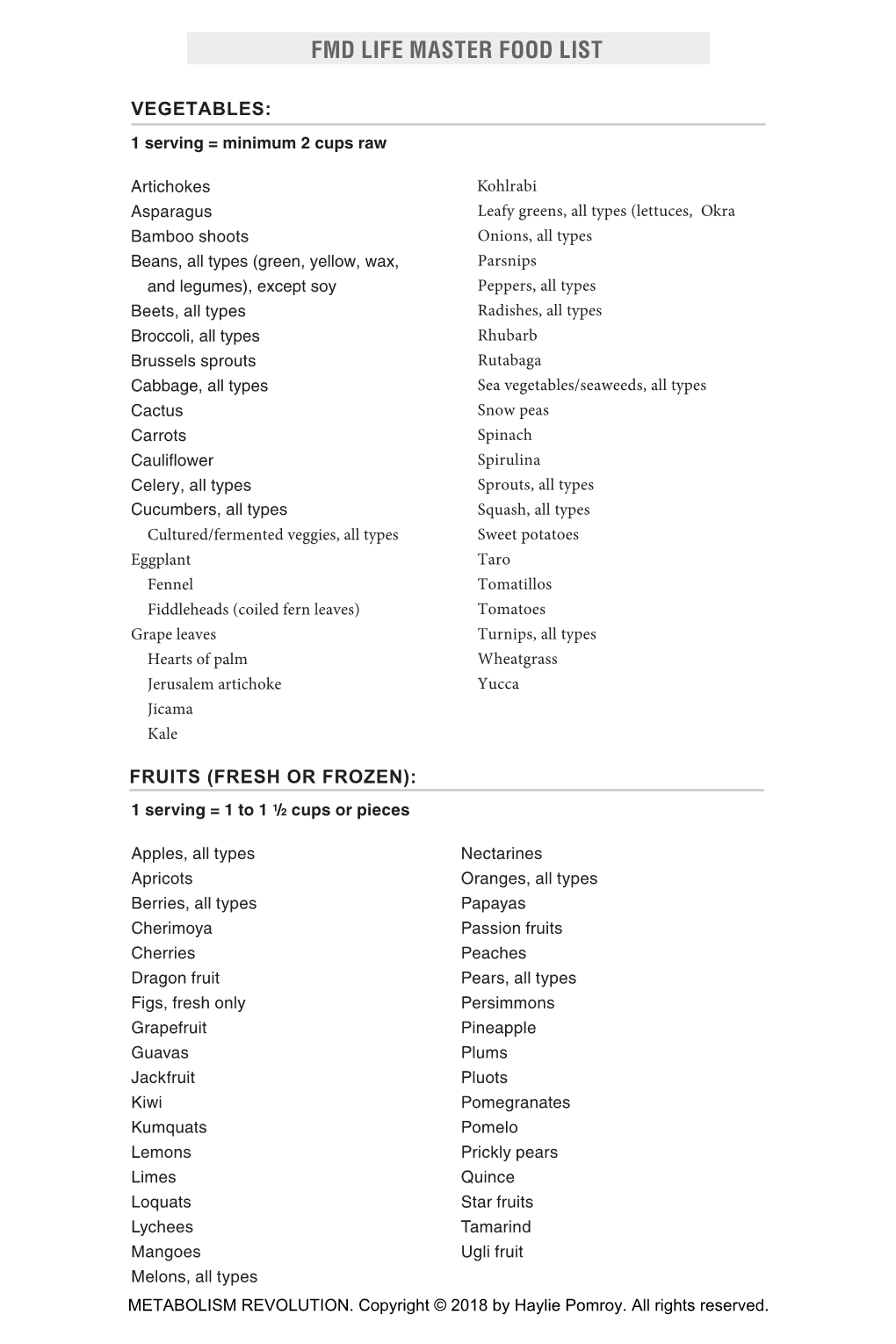 Fmd Life Master Food List