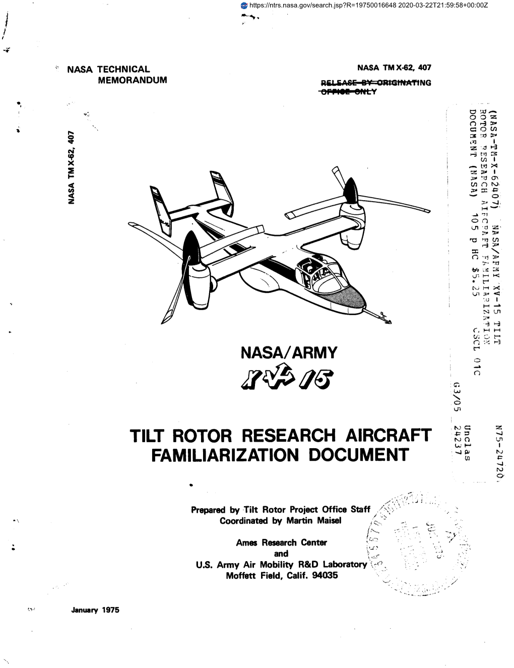 Tilt Rotor Research Aircraft Familiarization Document