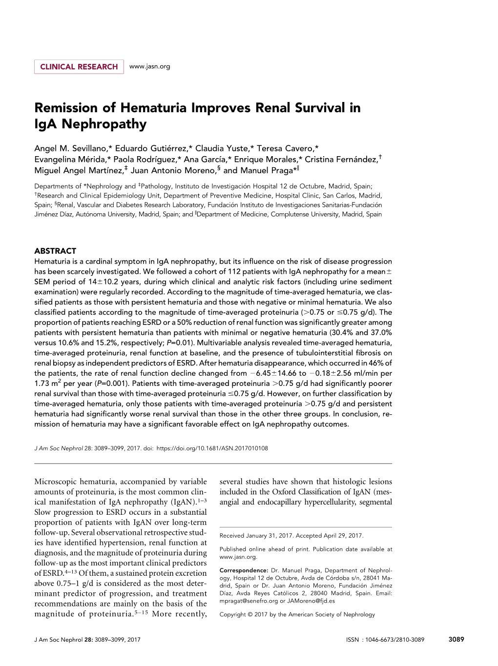 Remission of Hematuria Improves Renal Survival in Iga Nephropathy
