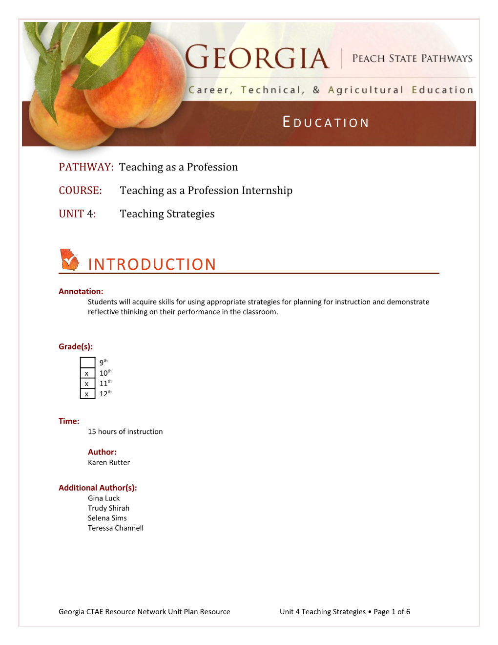 COURSE: Teaching As a Profession Internship