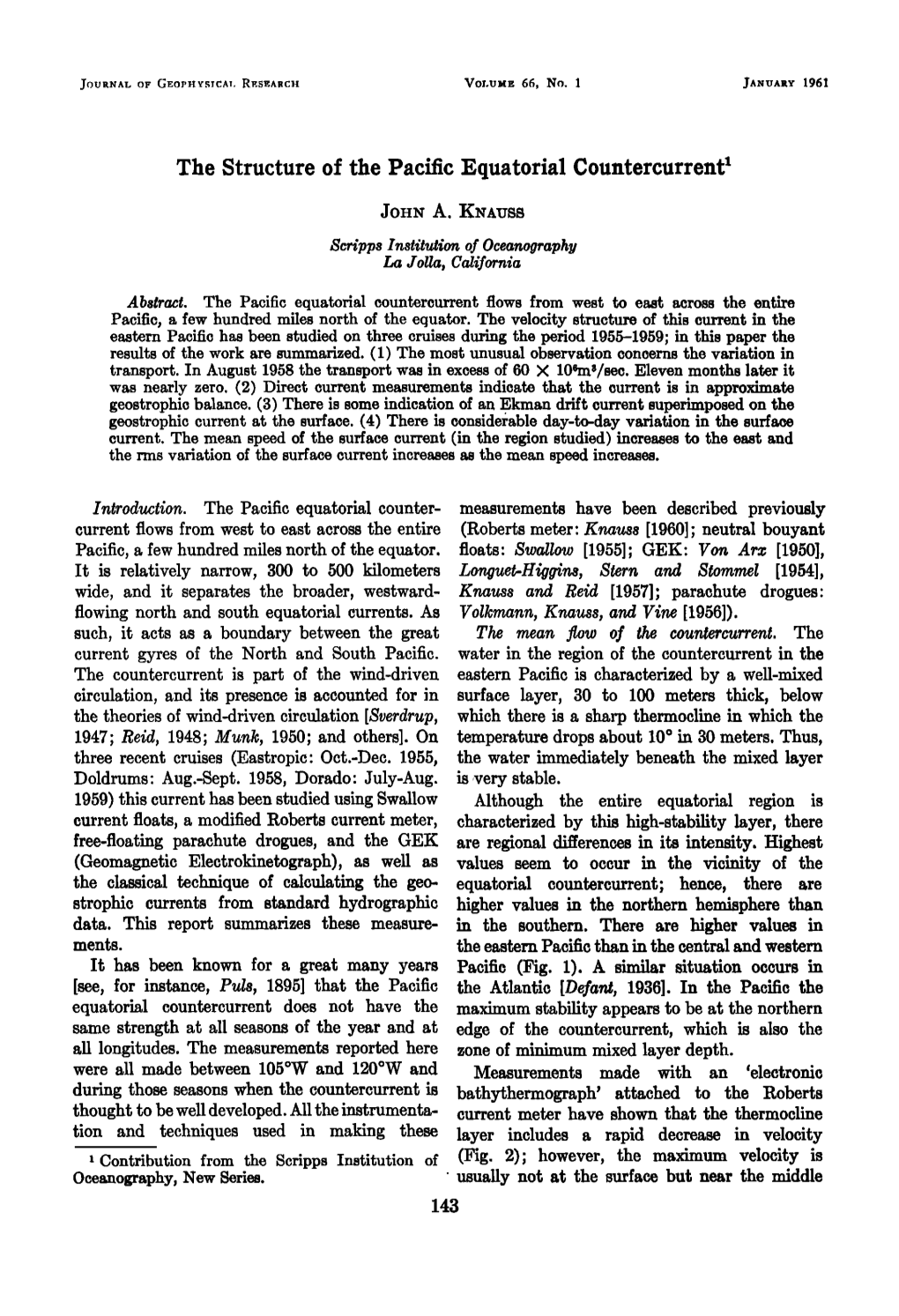 The Structure of the Pacific Equatorial Countercurrent