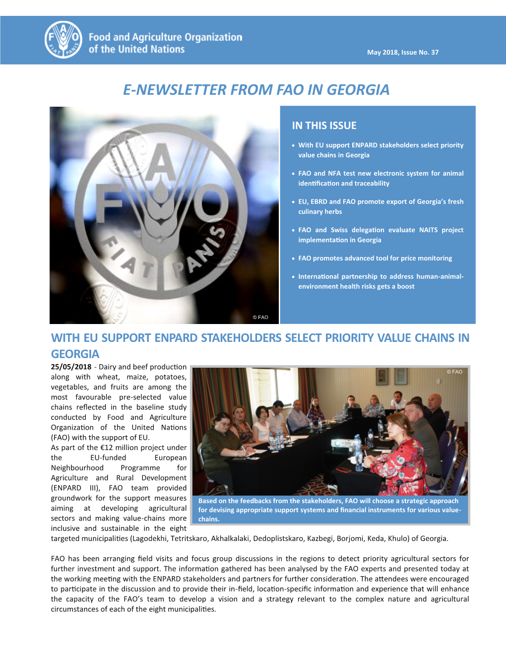 E-Newsletter from FAO in Georgia, Issue No.37, May 2018