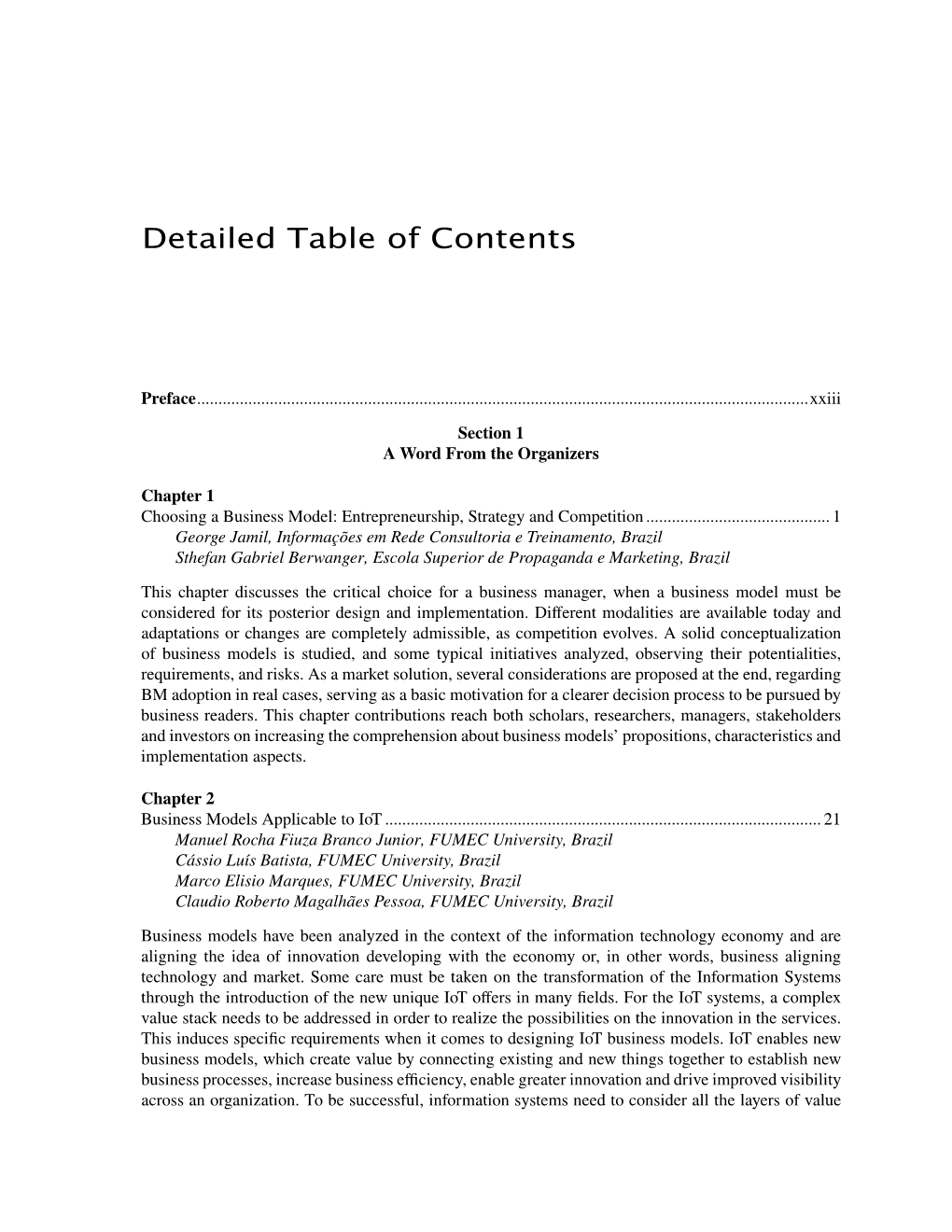 Detailed Table of Contents
