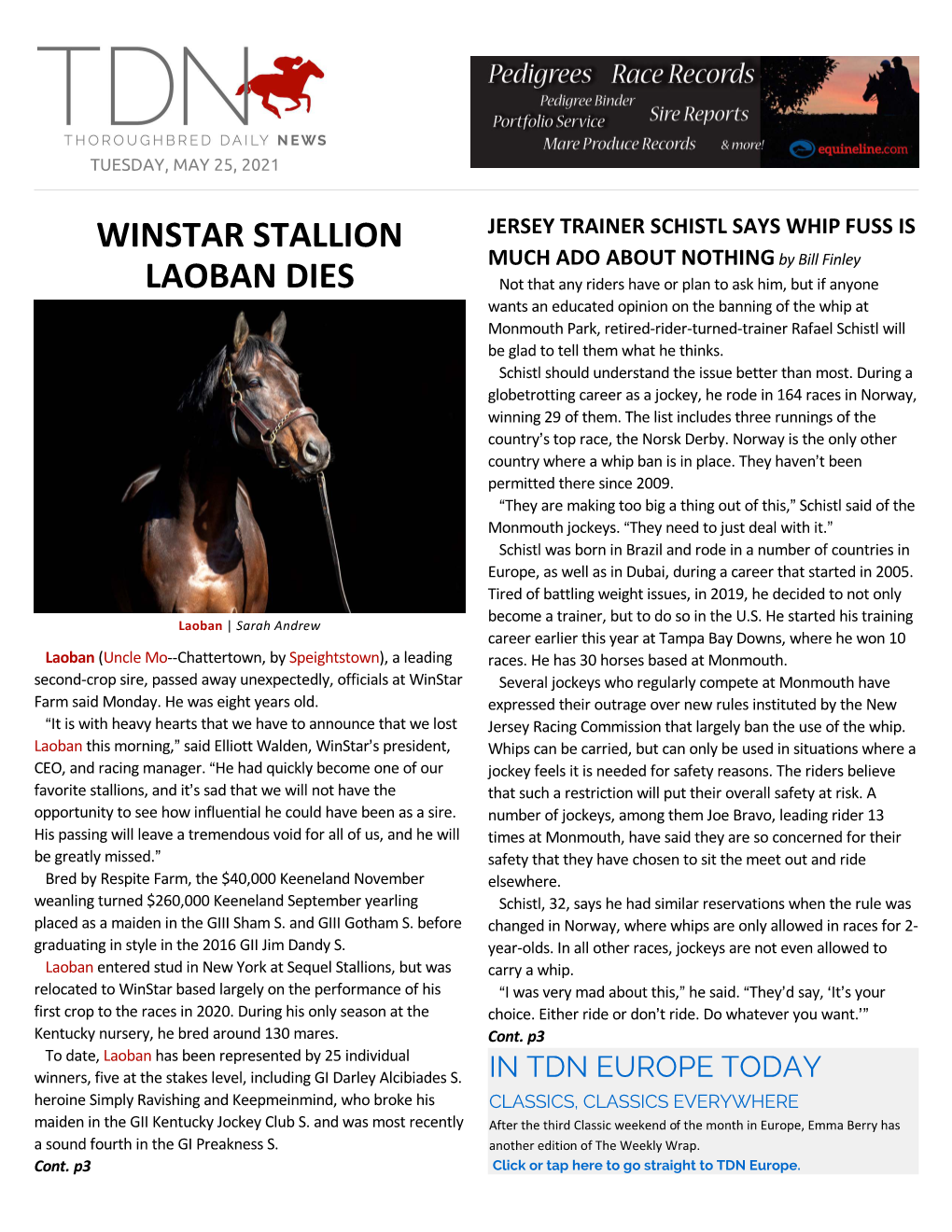 Winstar Stallion Laoban Dies (Cont