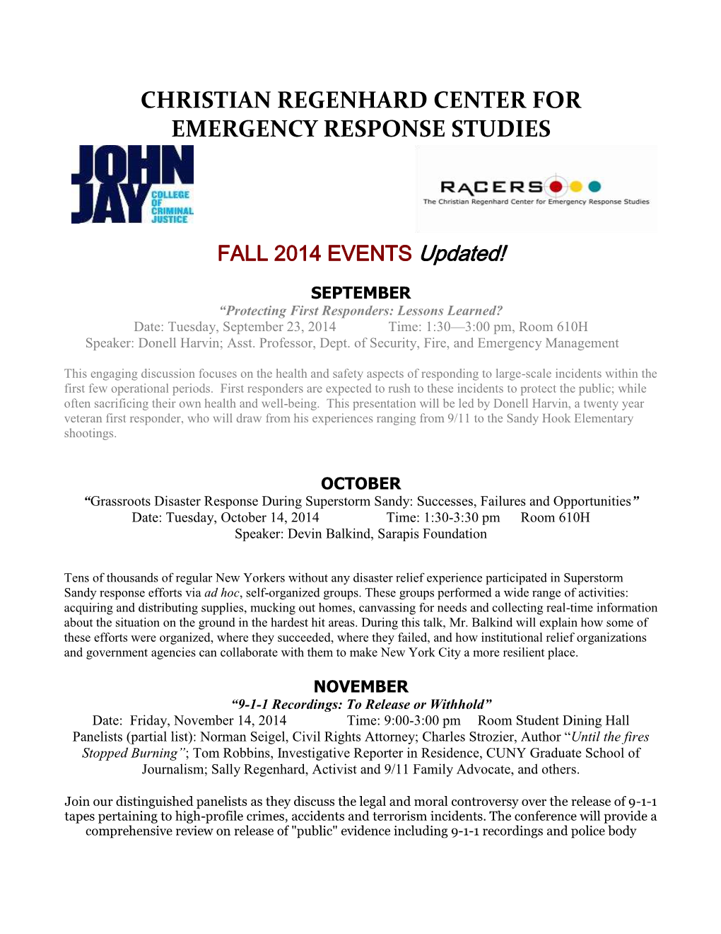Christian Regenhard Center for Emergency Response Studies