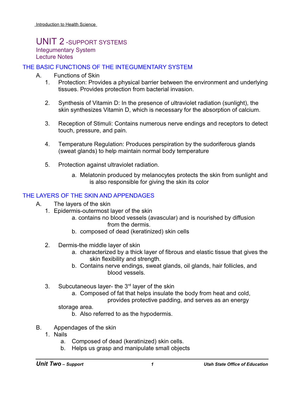 The Basic Functions of the Integumentary System