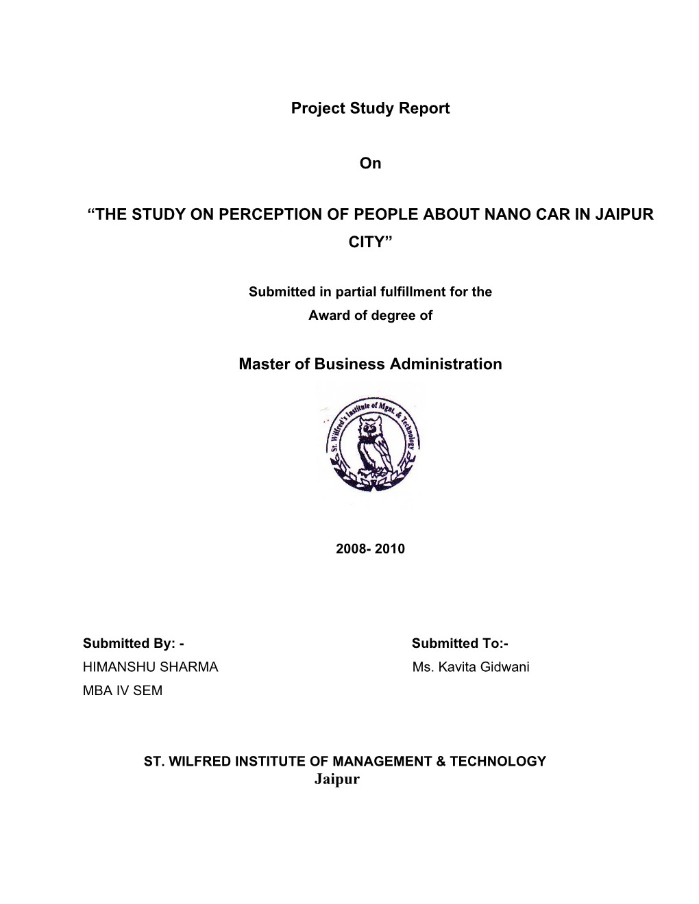 Project Study Report