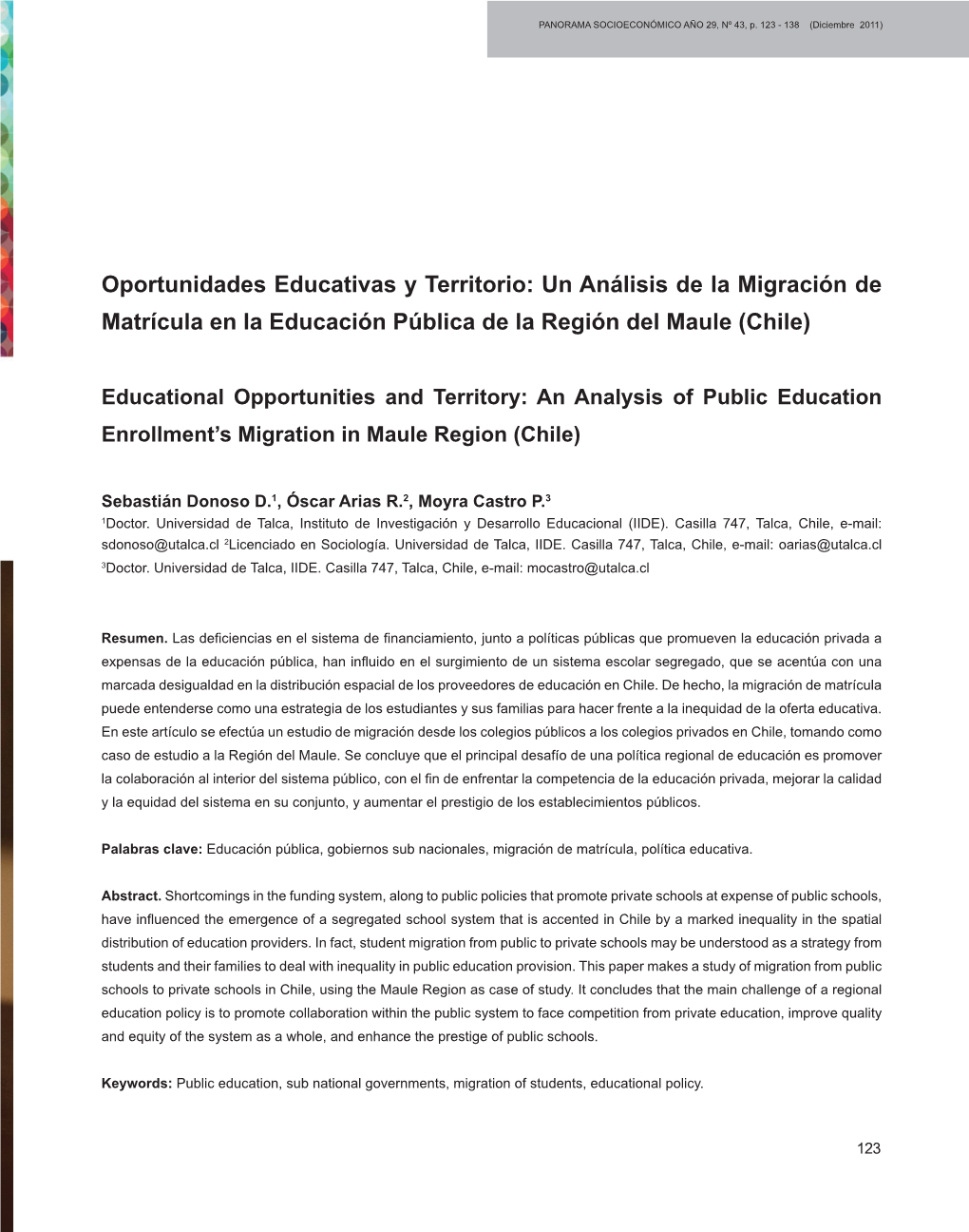 Oportunidades Educativas Y Territorio: Un Análisis De La Migración De Matrícula En La Educación Pública De La Región Del Maule (Chile)