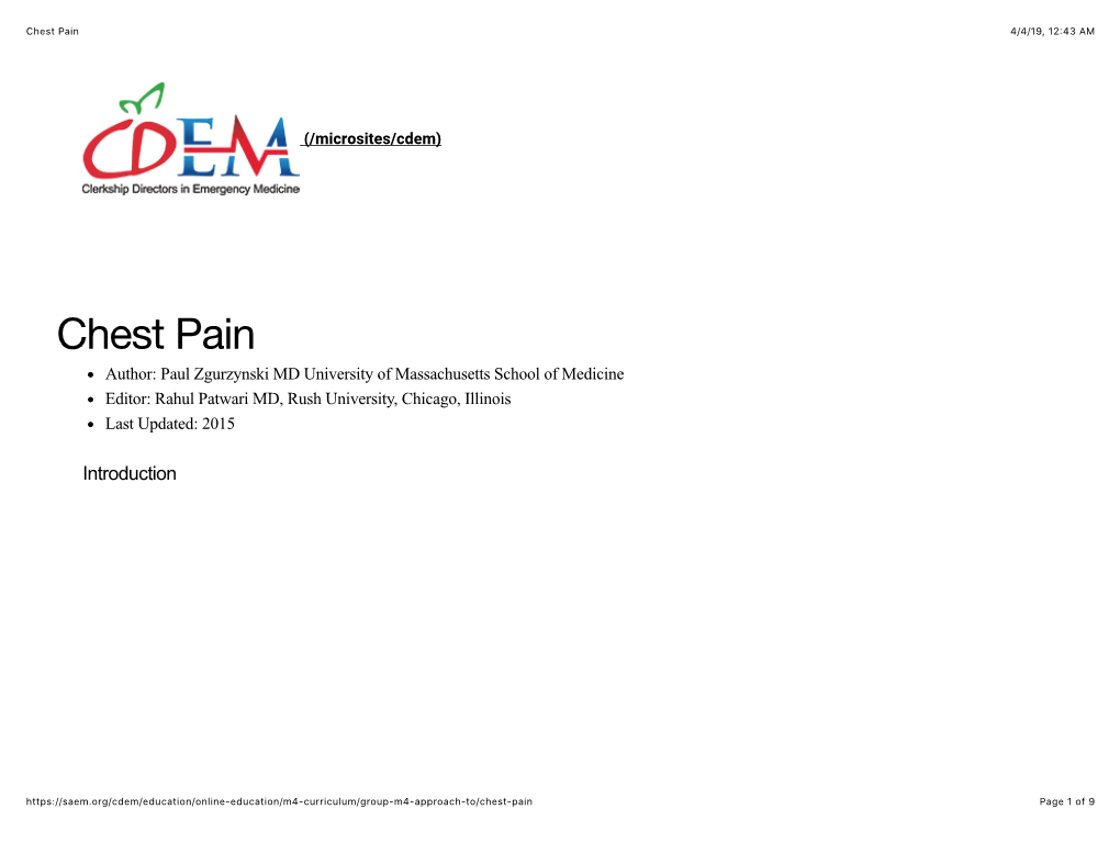 Chest Pain 4/4/19, 12�43 AM