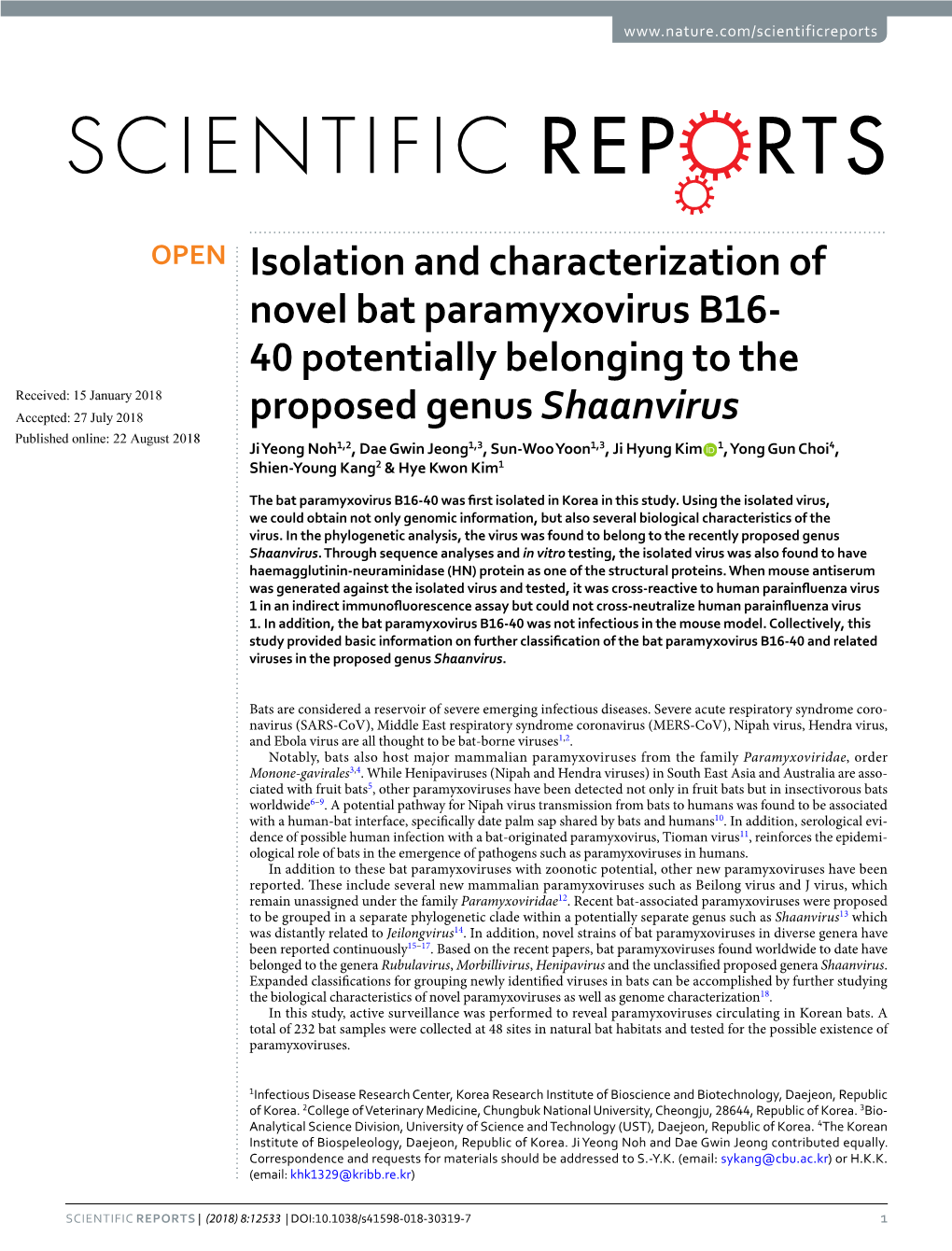 Isolation and Characterization of Novel Bat Paramyxovirus B16-40