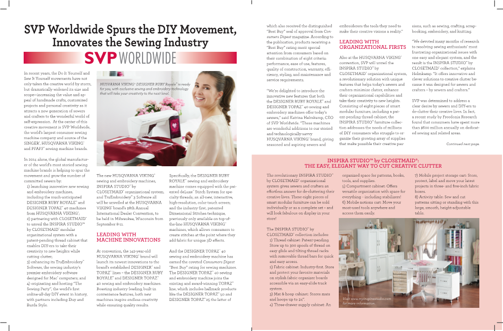 SVP Worldwide Spurs the DIY Movement, Innovates the Sewing