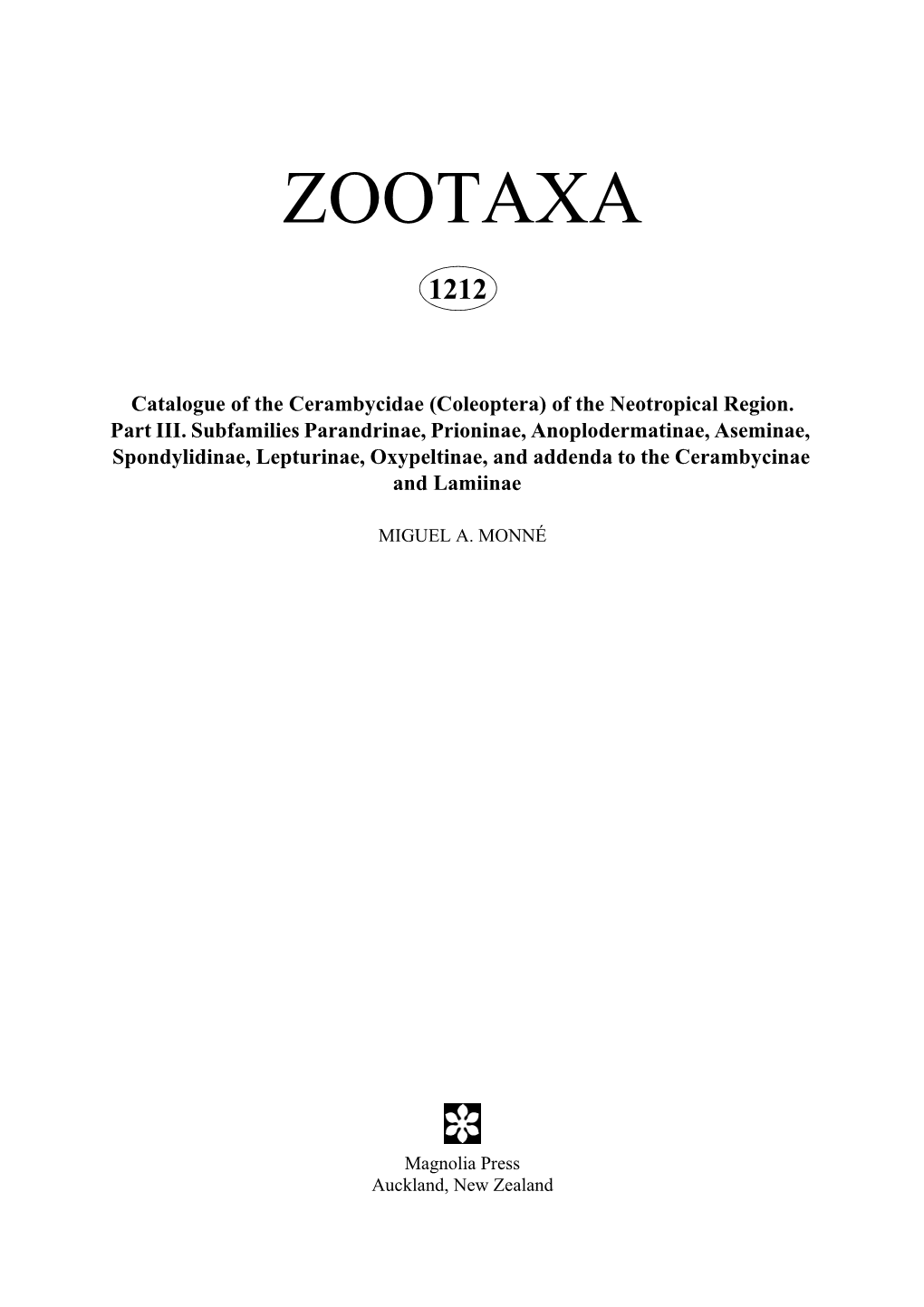 Zootaxa, MIGUEL A. MONNÉ