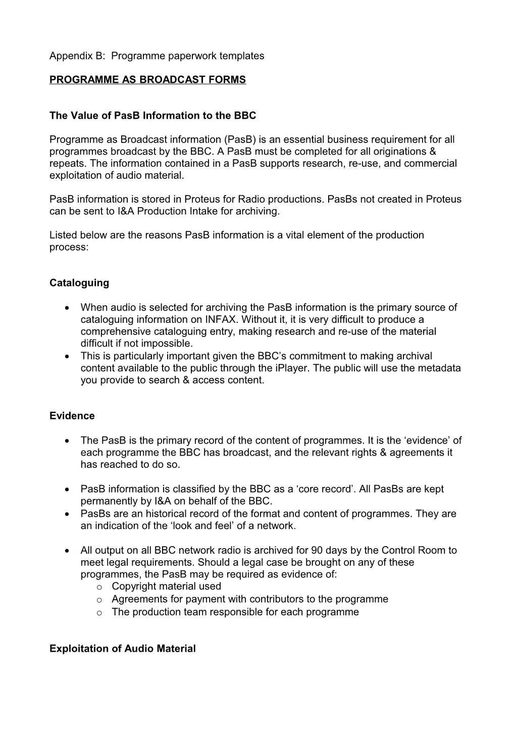 Appendix B: Programme Paperwork Templates