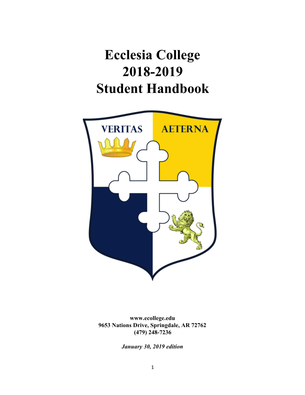 Ecclesia College 2018-2019 Student Handbook