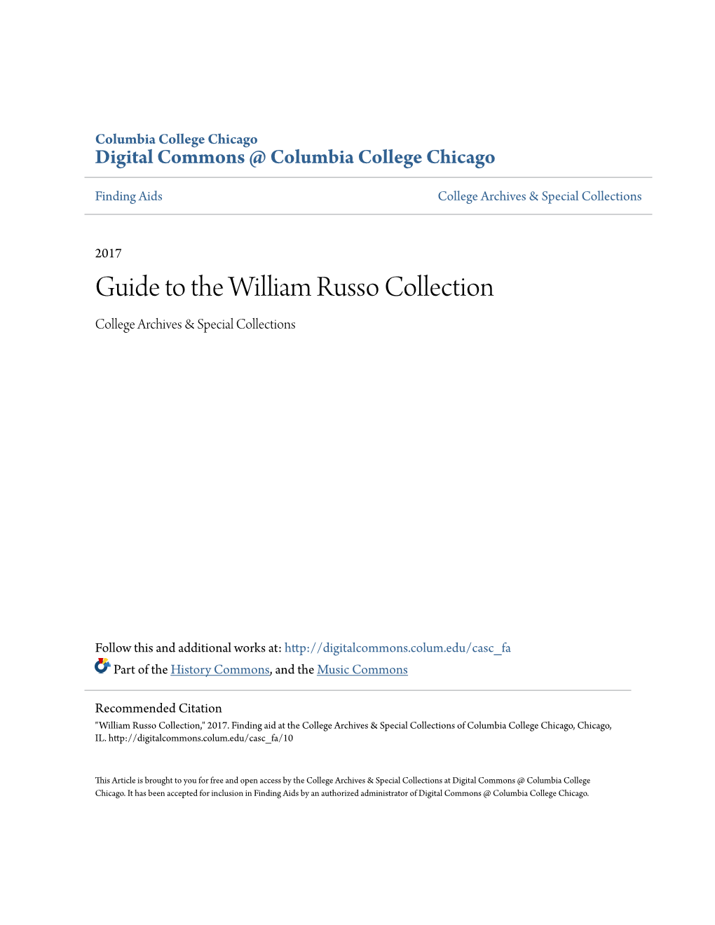 Guide to the William Russo Collection College Archives & Special Collections