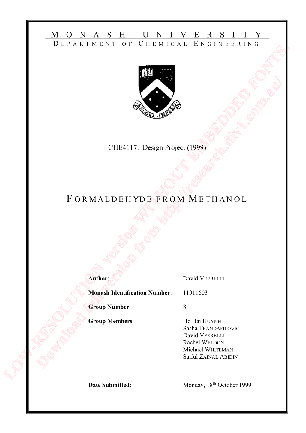 Formaldehyde from Methanol