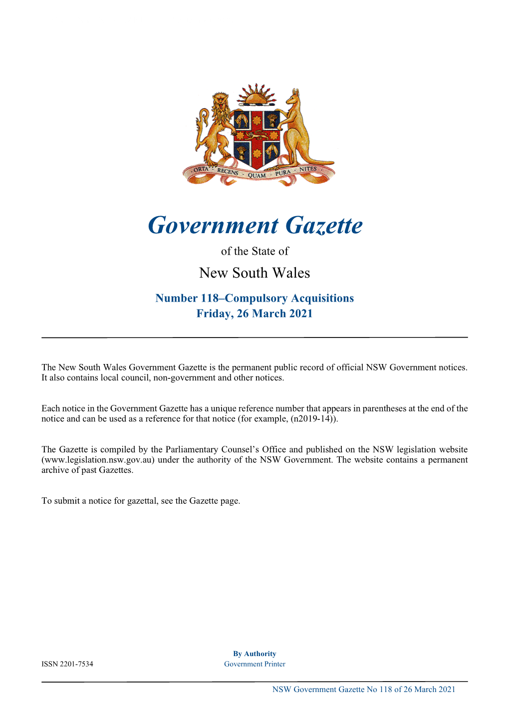Government Gazette No 118 of Friday 26 March 2021