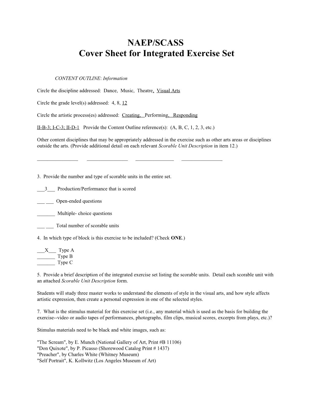 Cover Sheet for Integrated Exercise Set