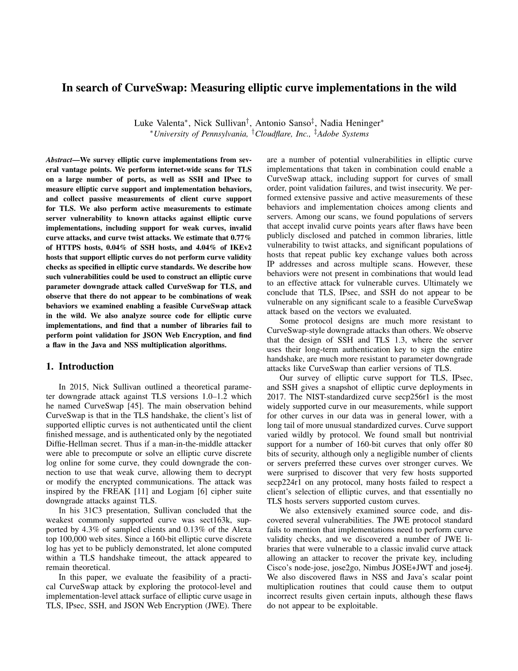 In Search of Curveswap: Measuring Elliptic Curve Implementations in the Wild