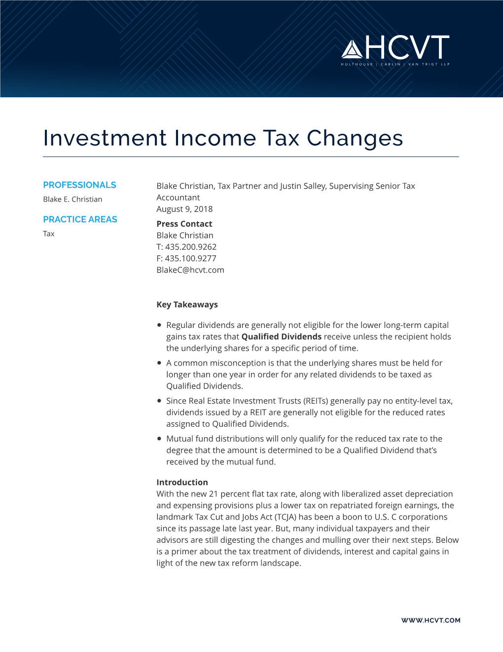 Investment Income Tax Changes