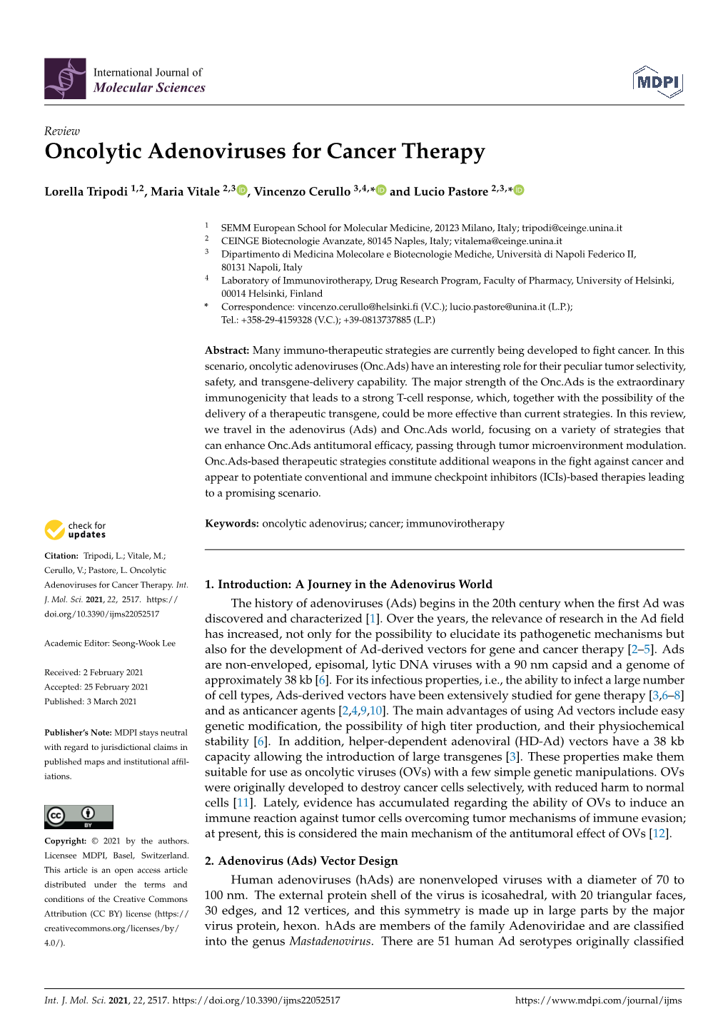 Oncolytic Adenoviruses for Cancer Therapy