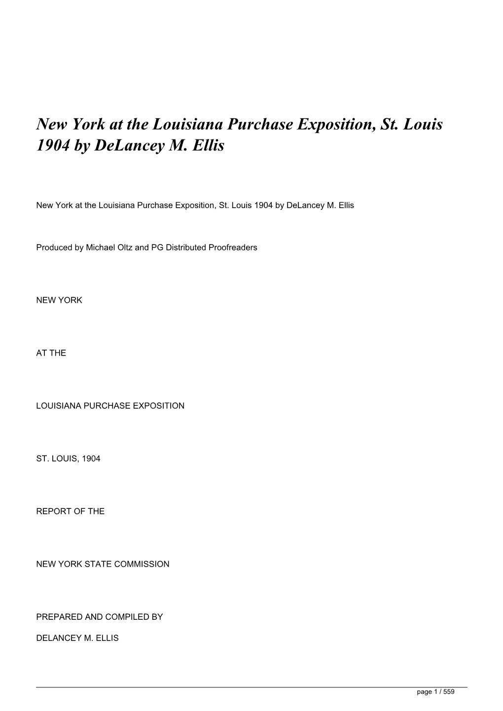 New York at the Louisiana Purchase Exposition, St. Louis 1904 by Delancey M. Ellis&lt;/H1&gt;