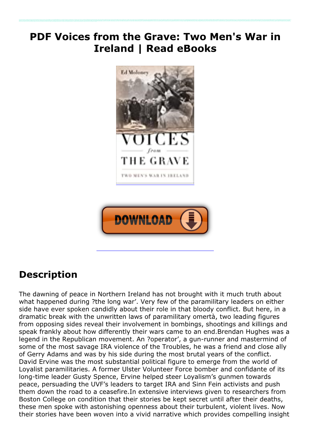 PDF Voices from the Grave: Two Men's War in Ireland