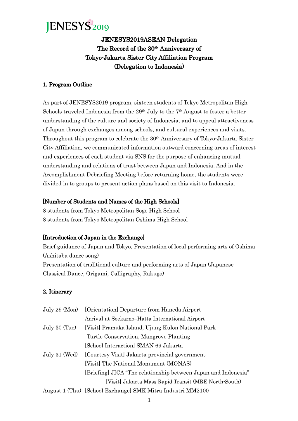 JENESYS2019ASEAN Delegation the Record of the 30Th Anniversary of Tokyo-Jakarta Sister City Affiliation Program (Delegation to Indonesia)