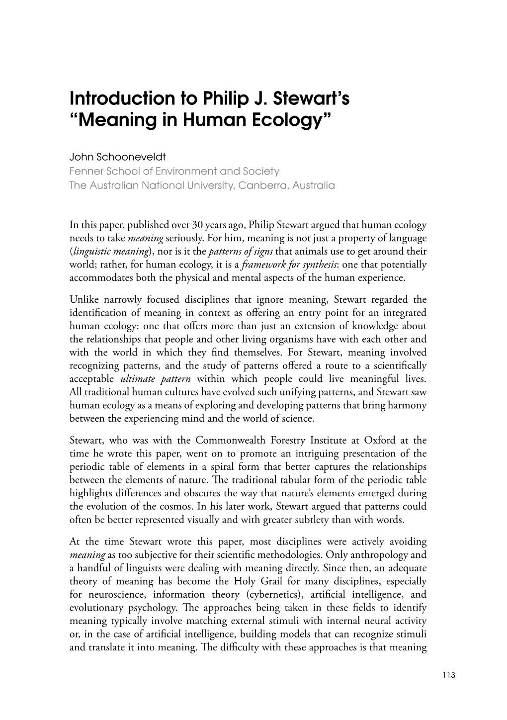 Introduction to Philip J. Stewart's “Meaning in Human Ecology”