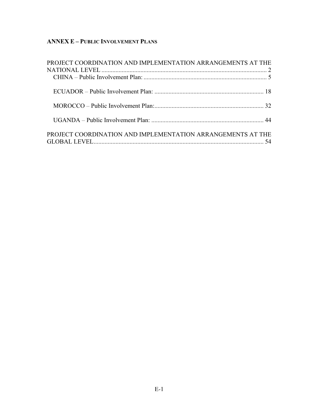 Annex E – Public Involvement Plans