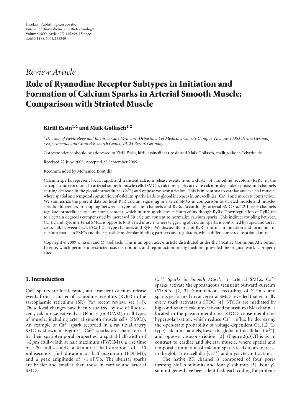 Role of Ryanodine Receptor Subtypes in Initiation and Formation of Calcium Sparks in Arterial Smooth Muscle: Comparison with Striated Muscle