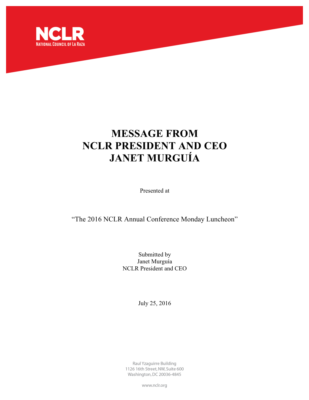 Message from Nclr President and Ceo Janet Murguía