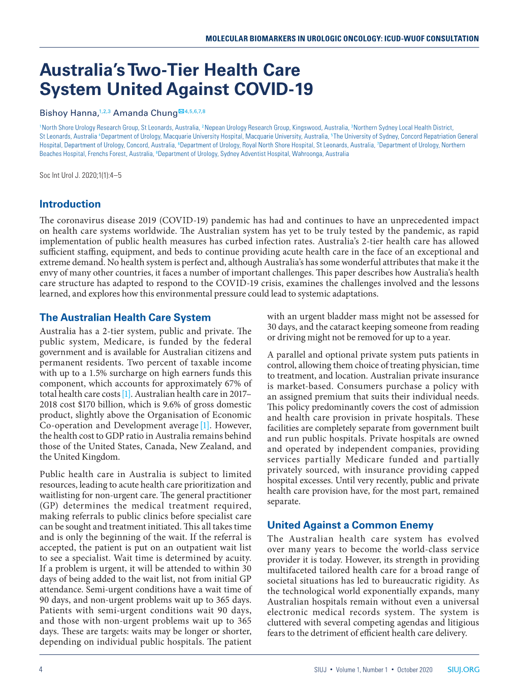 Australia's Two-Tier Health Care System United Against COVID-19