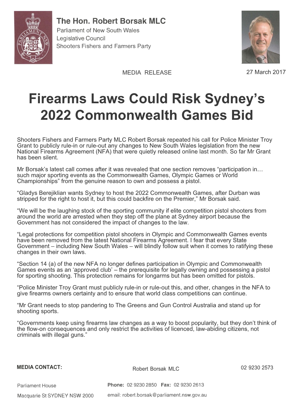 Firearms Laws Could Risk Sydney's 2022 Commonwealth Games