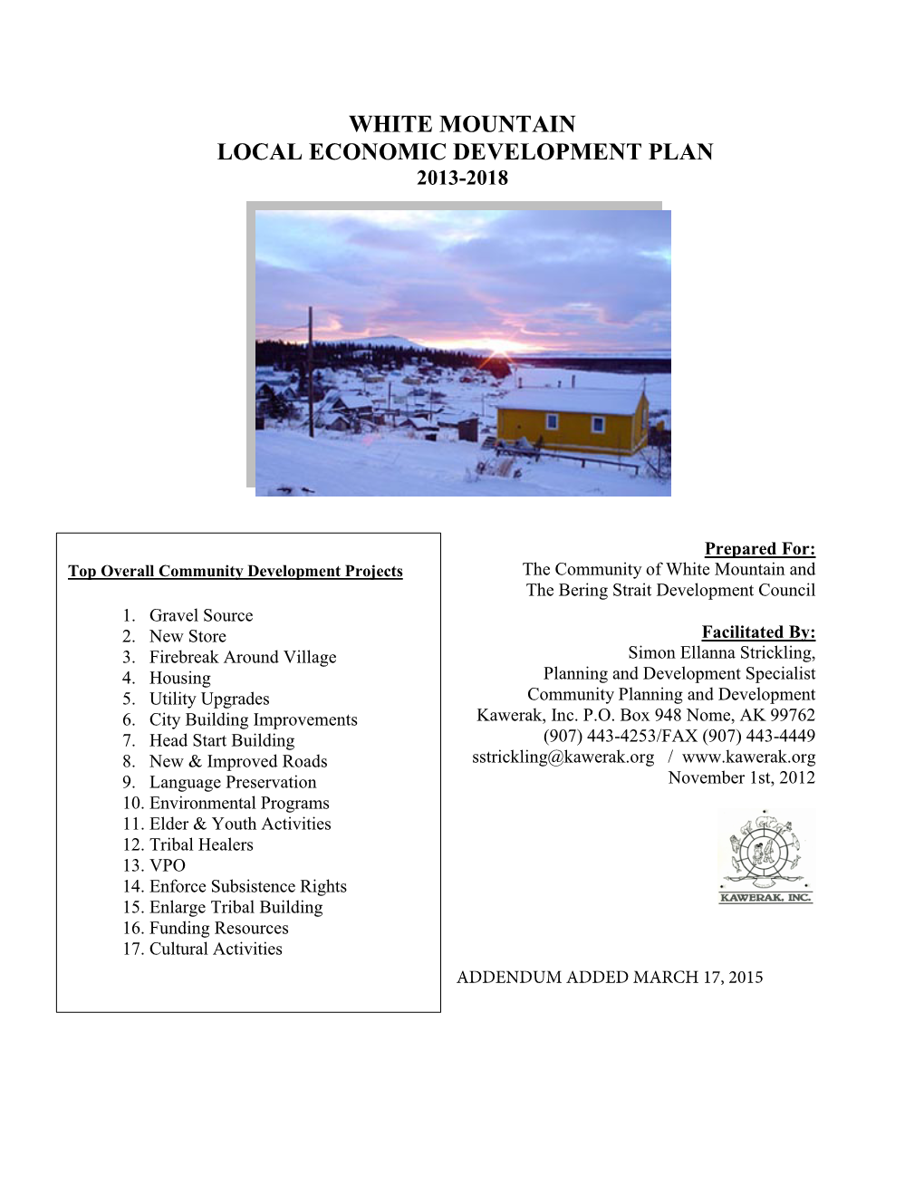 White Mountain Local Economic Development Plan 2013-2018