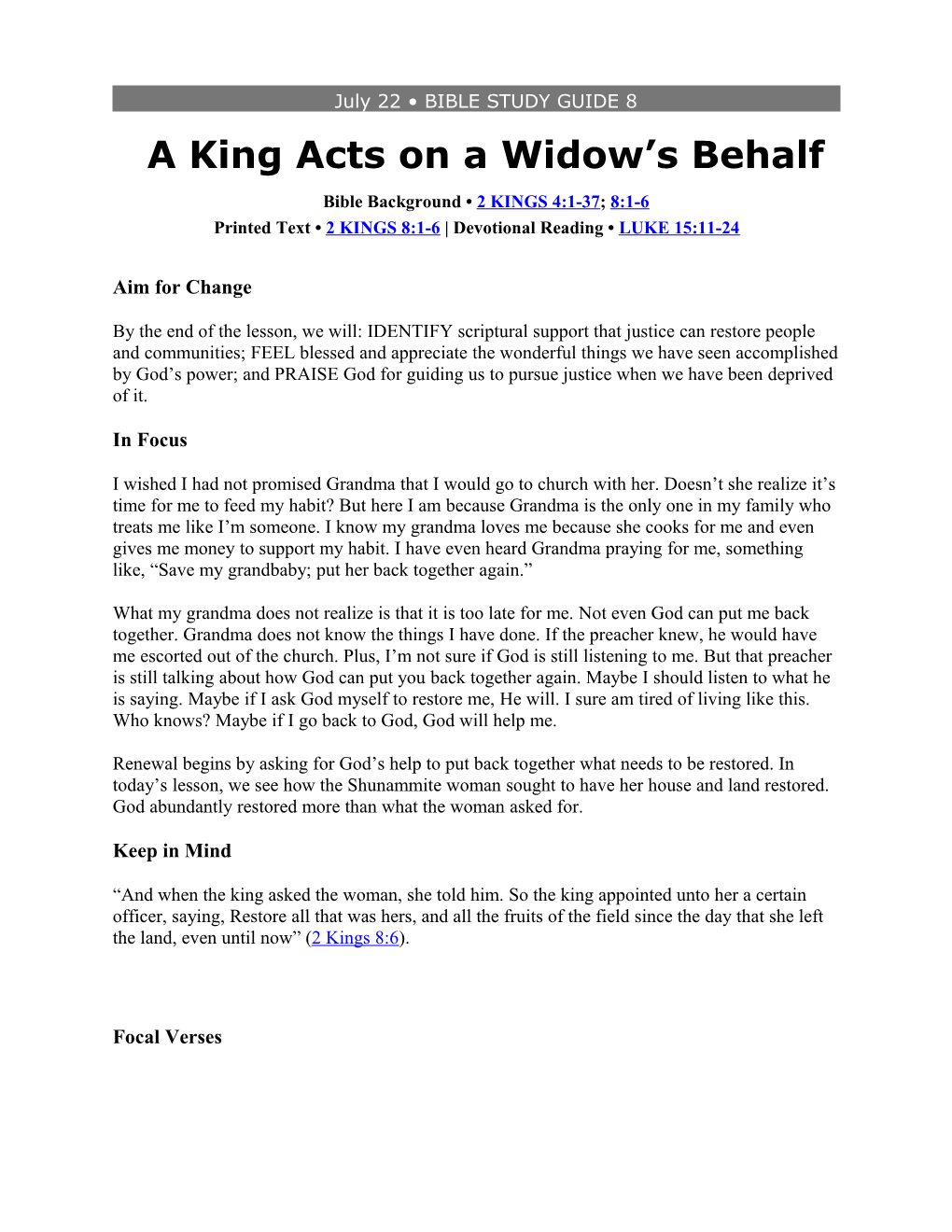 A King Acts on a Widow S Behalf