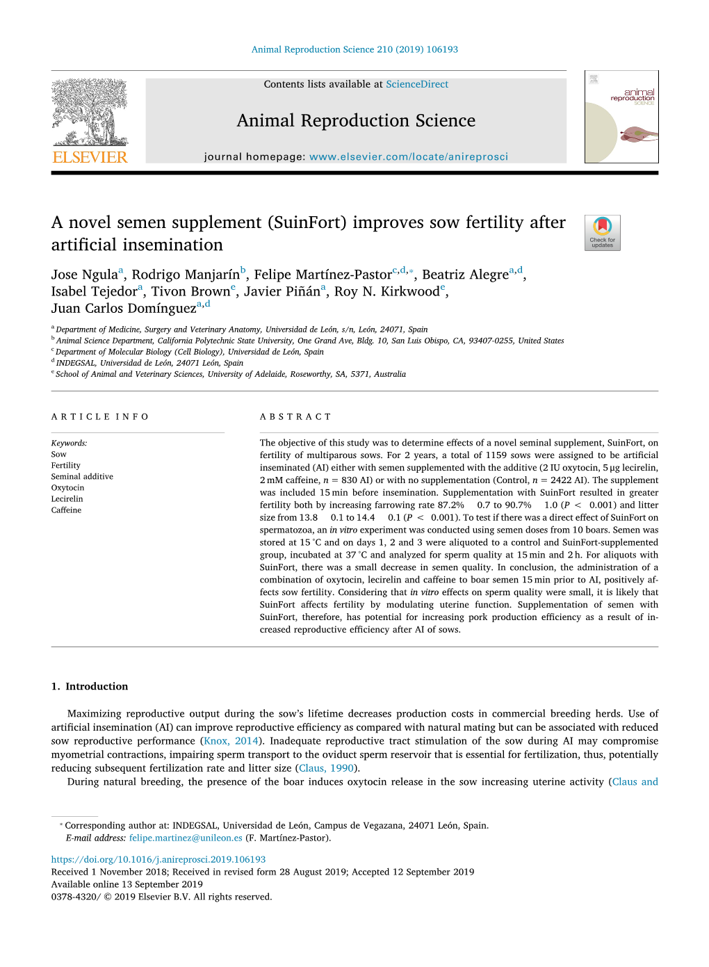 Improves Sow Fertility After Artificial Insemination