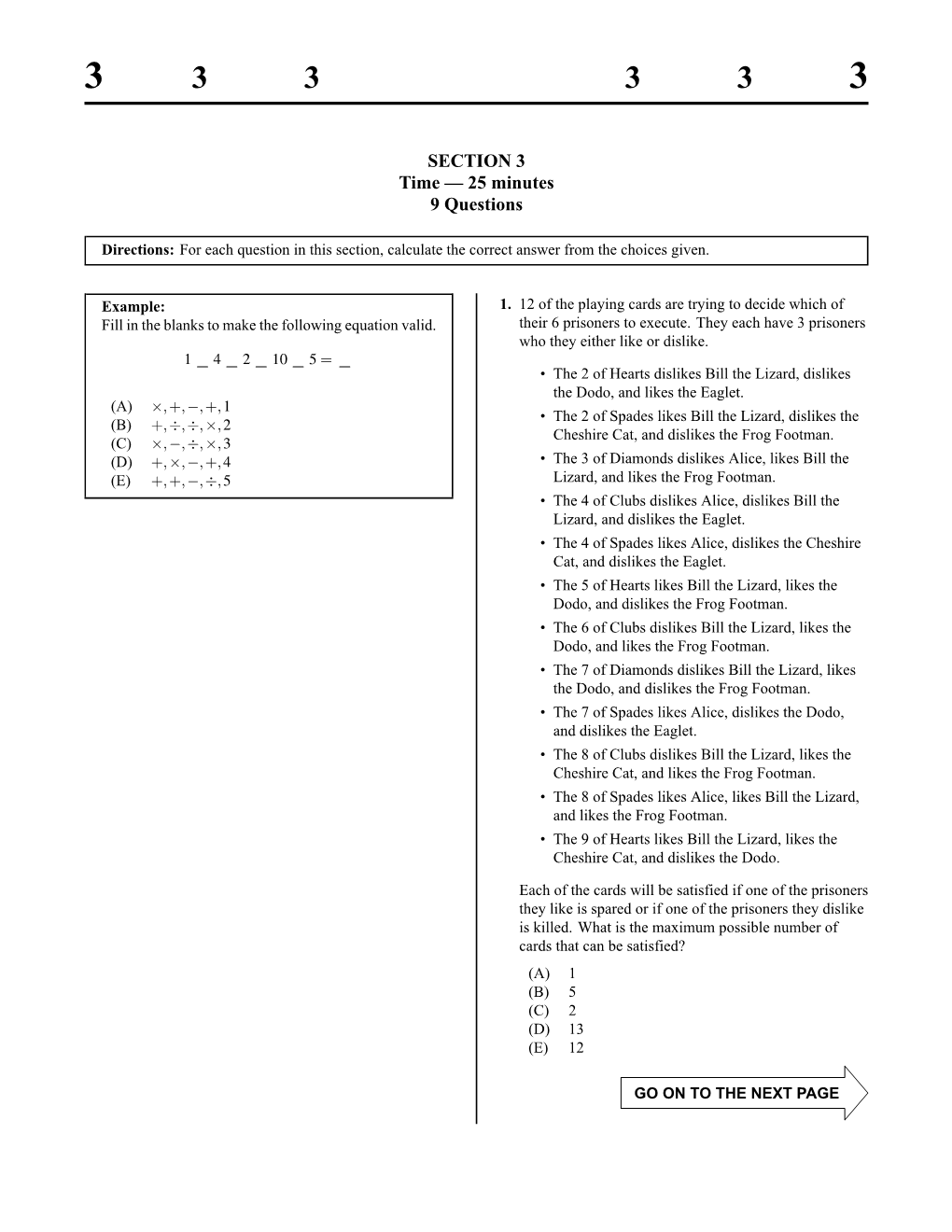 SECTION 3 Time — 25 Minutes 9 Questions