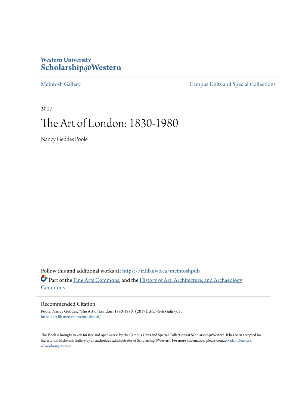 The Art of London: 1830-1980 Nancy Geddes Poole