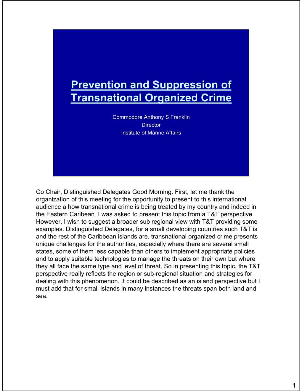 Prevention and Suppression of Transnational Organized Crime
