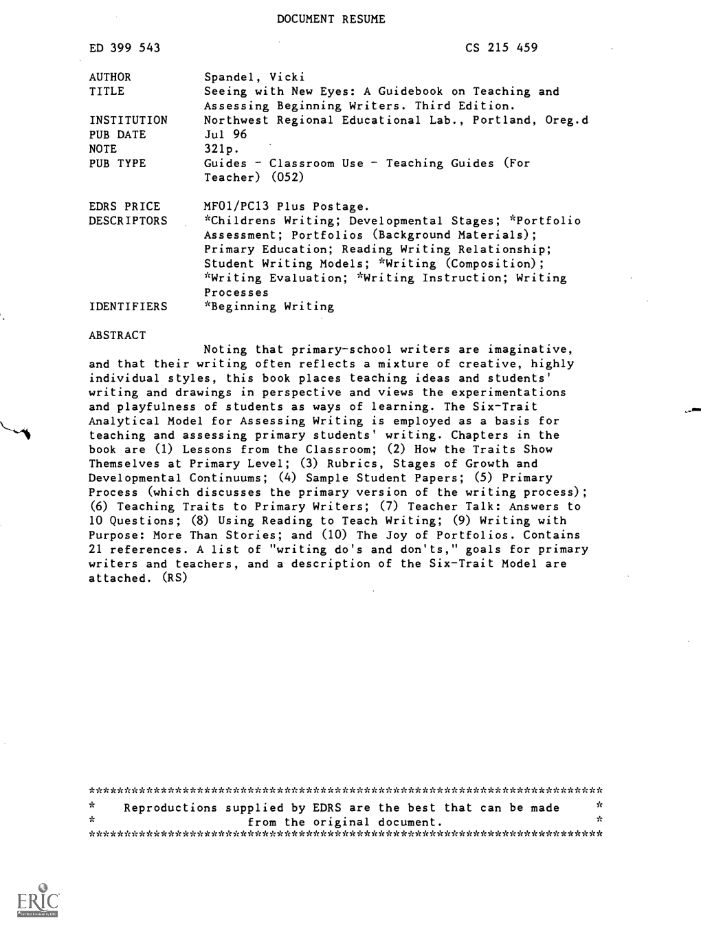 DOCUMENT RESUME CS 215 459 Seeing with New Eyes: A