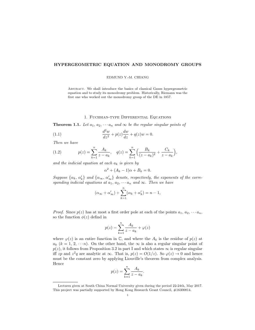 Hypergeometric Equation and Monodromy Groups