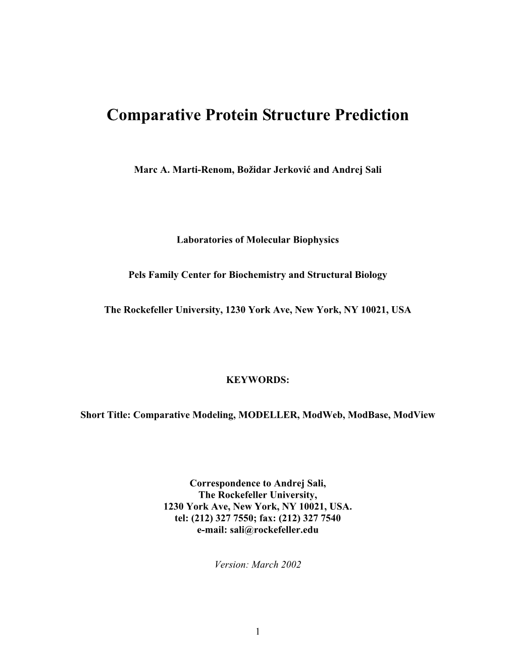 Comparative Protein Structure Prediction