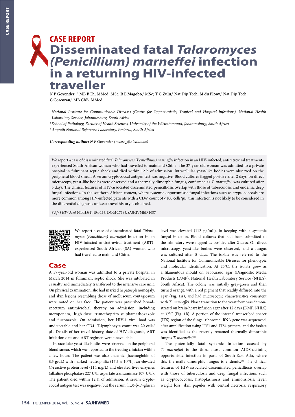 Disseminated Fatal Talaromyces (Penicillium) Marneffei Infection in a Returning HIV-Infected Traveller