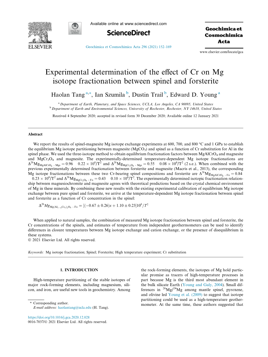 Experimental Determination of the Effect of Cr on Mg Isotope