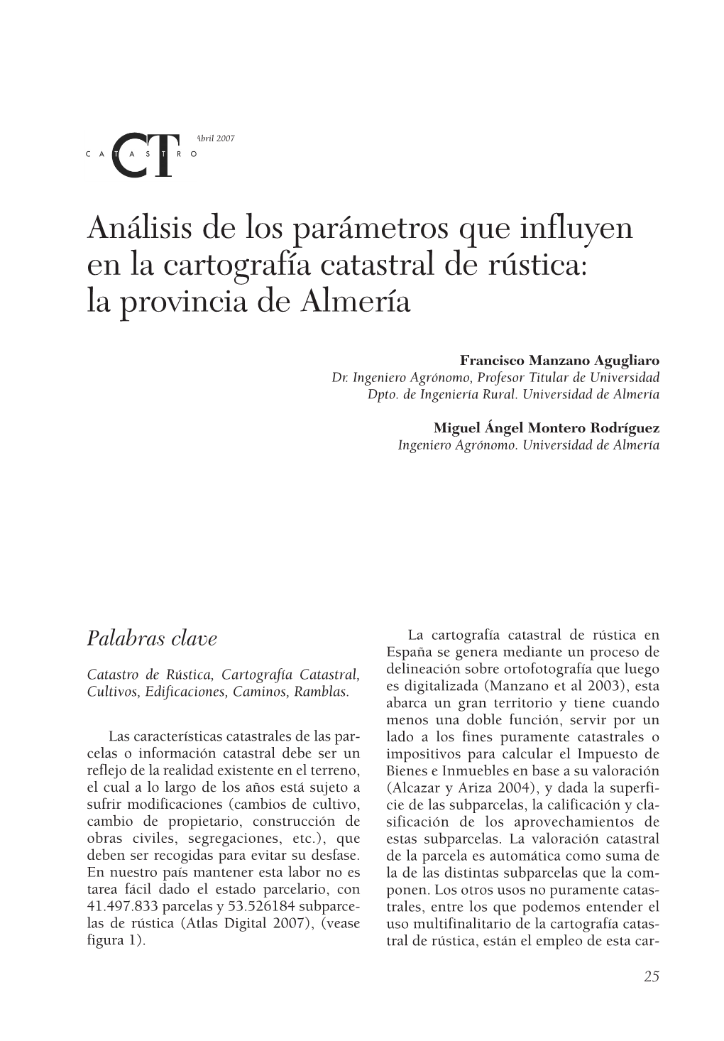 Análisis De Los Parámetros Que Influyen En La Cartografía Catastral De Rústica: La Provincia De Almería